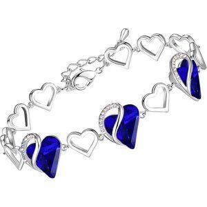 Infinity Love Heart Link Birthstone Bracelets - 09b-September-Cobalt Blue